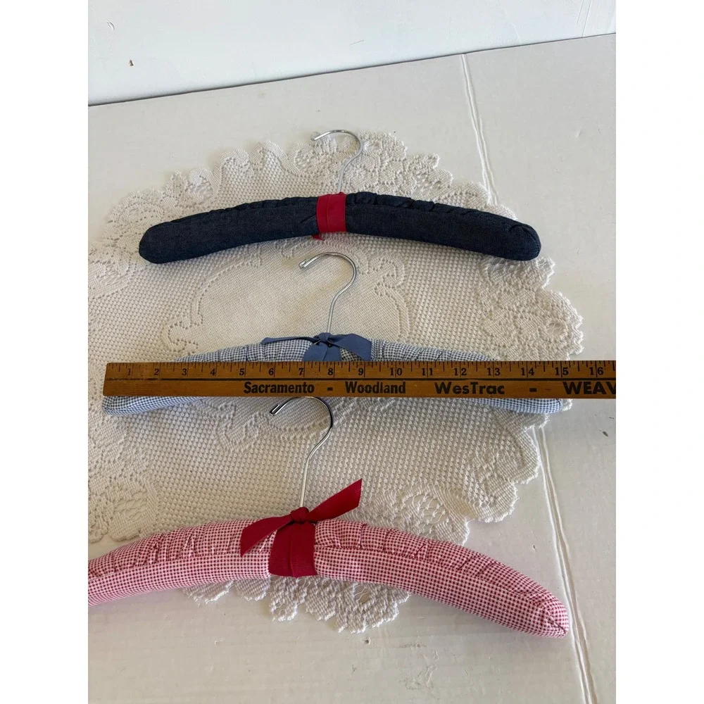 Vintage Padded Hangers Set of 9 Denim Gingham Check Fabric Cottagecore Decor